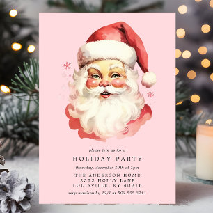 Invitation Fête de Noël du Père Noël Rétro Vintage Rose