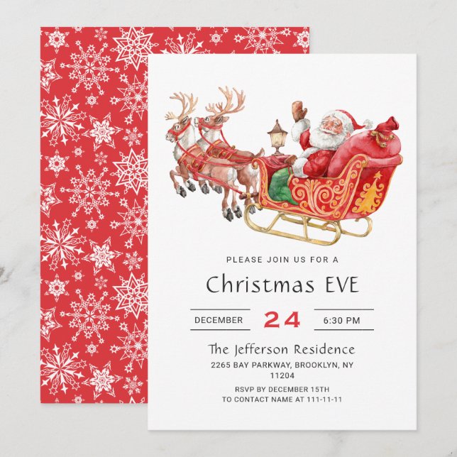 Invitation Fête de Noël du Père Noël Sleigh (Devant / Derrière)