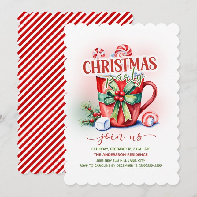 Invitation Fête de Noël du Sucre de canne de cacao chaud (Devant / Derrière)