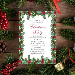 Invitation Fête de Noël Elegant Holly et Berries