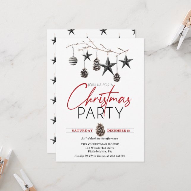 Invitation Fête de Noël Élégant ornement scandinave (Devant/Arrière en situation)