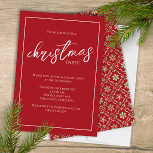 Invitation Fête de Noël Élégant Rouge Vert Flocon de Neige Mo