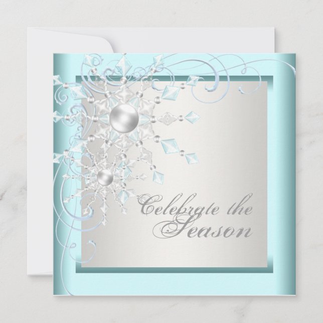 Invitation Fête de Noël Elegant Turquoise Blue Snowflakes (Devant)