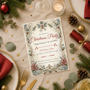 Invitation Fête de Noël élégante Art Nouveau