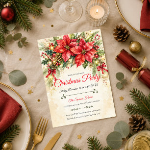 Invitation Fête de Noël élégante au poinsettia