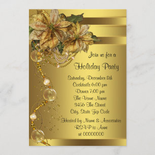 Invitation Fête de Noël élégante au poinsettia doré