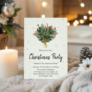 Invitation Fête de Noël élégante aux motifs botaniques verts
