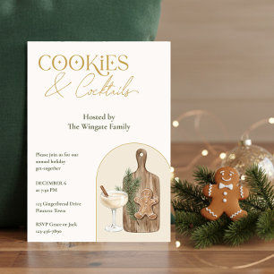 Invitation Fête de Noël élégante avec biscuits et cocktails