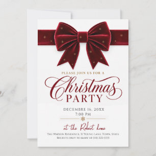 Invitation Fête de Noël Élégante avec Nœud Bourguignon