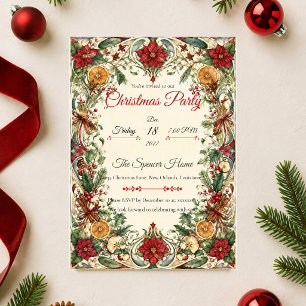 Invitation Fête de Noël Élégante Botanique