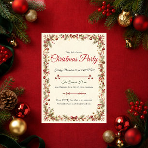 Invitation Fête de Noël Élégante Botanique