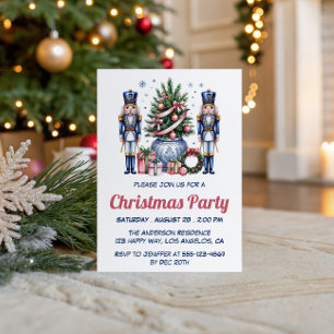 Invitation Fête de Noël élégante Casse-Noisette rose et bleu