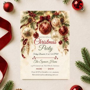 Invitation Fête de Noël élégante en bordeaux