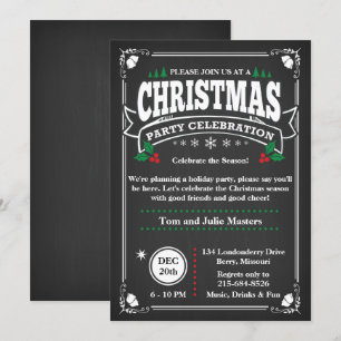 Invitation Fête de Noël élégante en carton noir