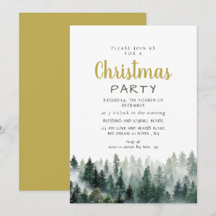 Invitation Fête de Noël élégante et moderne en forêt de pins