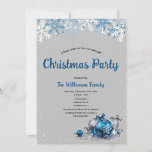 Invitation Fête de Noël élégante grise et bleue 