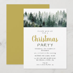 Invitation Fête de Noël élégante moderne en forêt de pins
