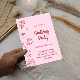 Invitation Fête de Noël élégante rouge et rose