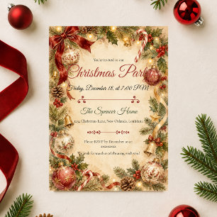 Invitation Fête de Noël Élégante Vintage