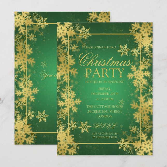Invitation Fête de Noël Emerald & Gold Foil (Devant / Derrière)