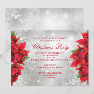 Invitation Fête de Noël en argent rouge Holly