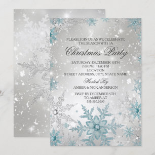 Invitation Fête de Noël en cristal bleu et argent