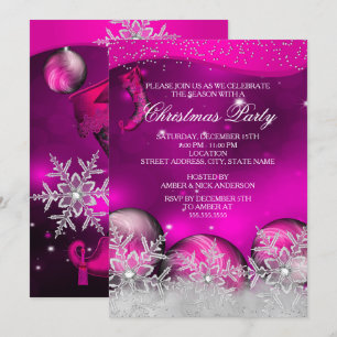 Invitation Fête de Noël en flocon de cristal rose vif