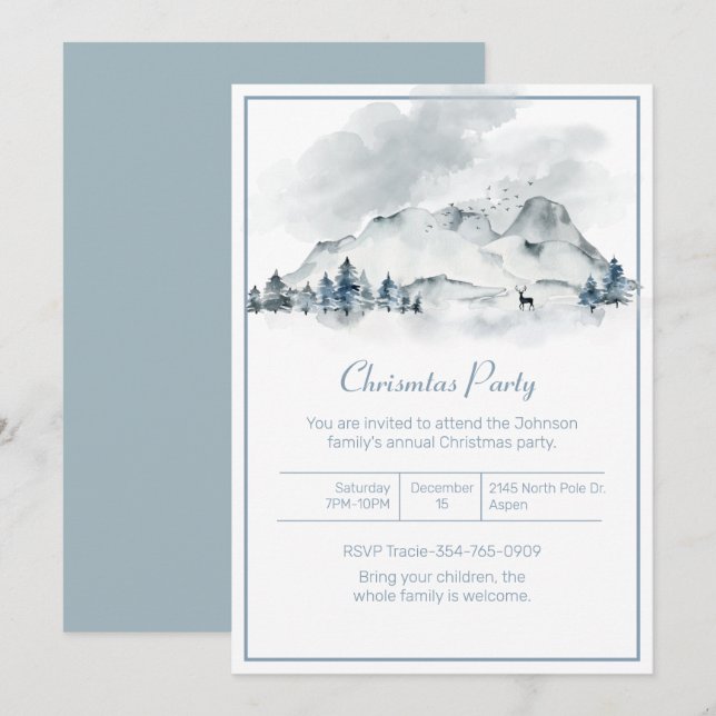 Invitation Fête de Noël en hiver de montagne (Devant / Derrière)