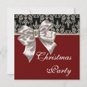 Invitation Fête de Noël en or noir et damas rouge