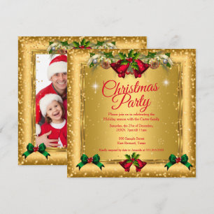 Invitation Fête de Noël en or rouge paillettes Photo