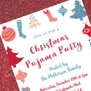 Invitation Fête de Noël en pyjama illustration mignonne