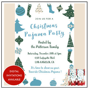 Invitation Fête de Noël en pyjama Paillettes illustration mig