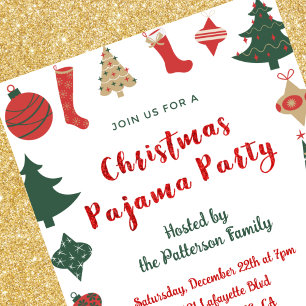 Invitation Fête de Noël en pyjama Paillettes illustration mig