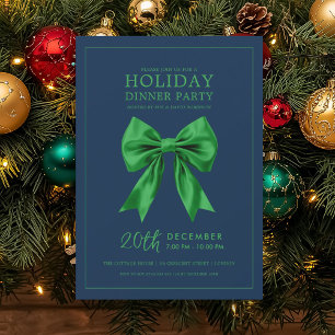 Invitation Fête de Noël en vert Satin Bow Navy 