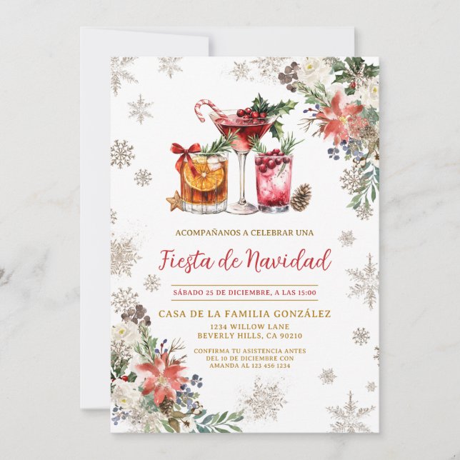 Invitation Fête de Noël espagnole de Noël  (Devant)