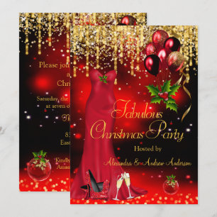 Invitation Fête de Noël Fabuleuse Rouge Pailleté Or