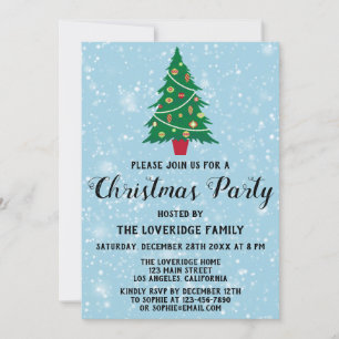 Invitation Fête de Noël festive Arbre Bleu Neige