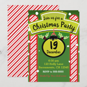 Invitation Fête de Noël festive au poivre rouge Menthe Whimsi