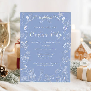 Invitation Fête de Noël Festive avec main bleue Whimsical