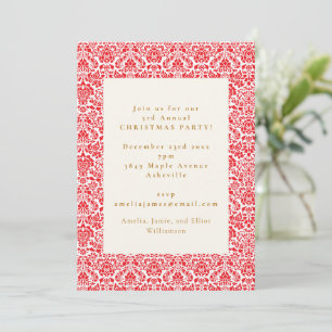 Invitation Fête de Noël festive Rouge Damassé Vintage
