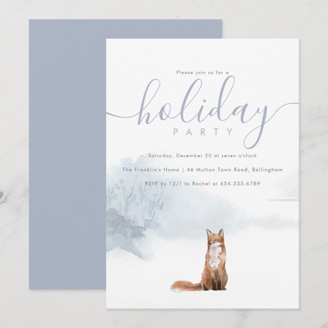 Invitation Fête de Noël Fête de famille Hiver Forêt Fox (Devant / Derrière)