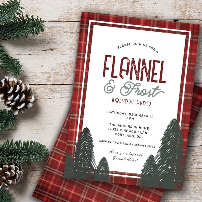 Invitation Fête de Noël Fête Fête de Noël Cosy Flannel et Fro (Créateur téléchargé)