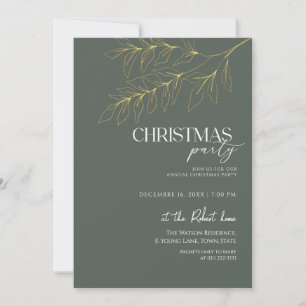 Invitation Fête de Noël Feuille Verte & Dorée