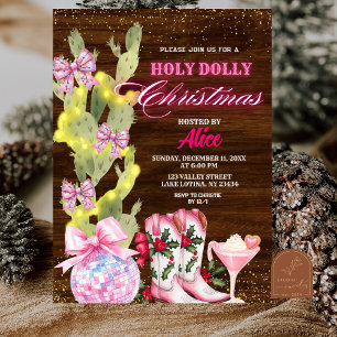 Invitation Fête de Noël fille rose Cactus Wild West