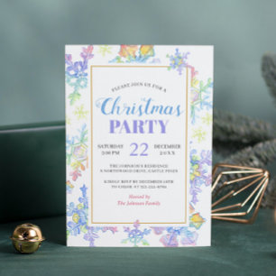 Invitation Fête de Noël Flocon de Neige Aquarelle Pastel