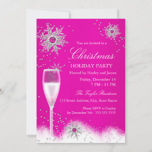 Invitation Fête de Noël flocon de neige au champagne rose