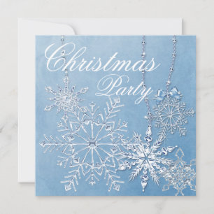 Invitation Fête de Noël Flocon de Neige Bleu