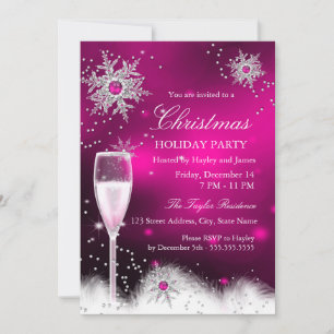 Invitation Fête de Noël flocon de neige Champagne rose