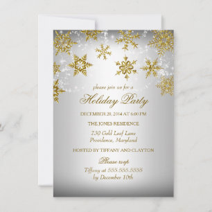 Invitation Fête de Noël flocon de neige en Or et Argent