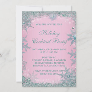 Invitation Fête de Noël Flocon de Neige Rose Turquoise Bleu